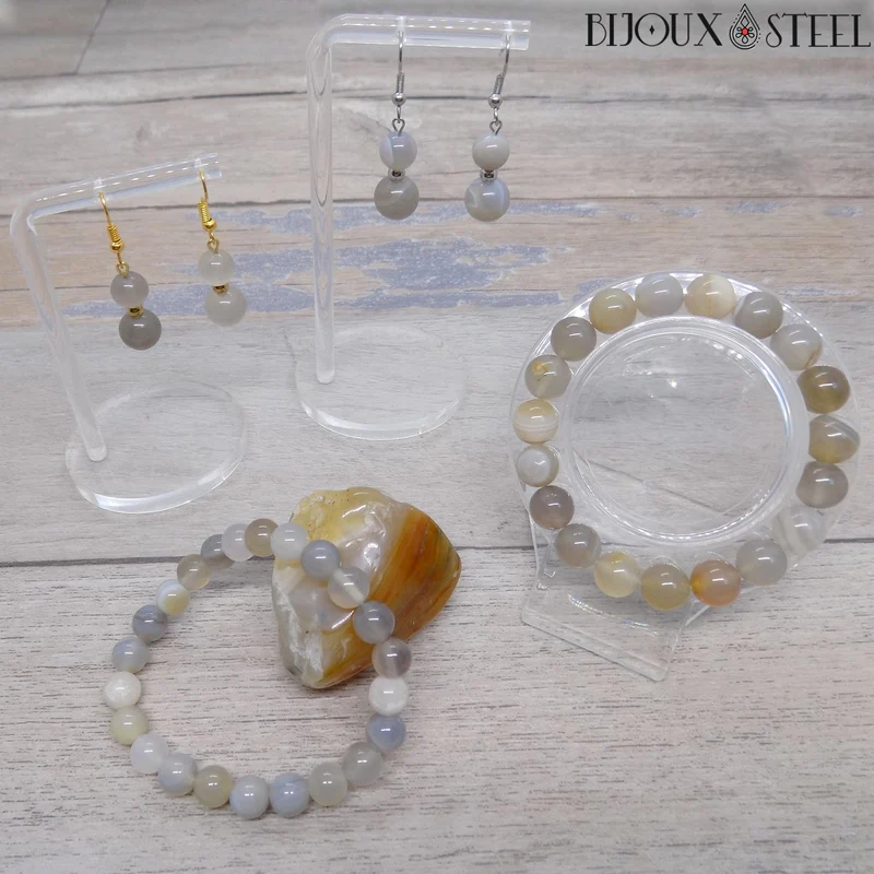 Bracelet en perles d'agate grise 8mm