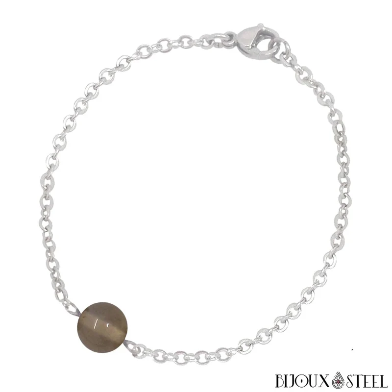 Bracelet à perle d'agate grise en acier inoxydable