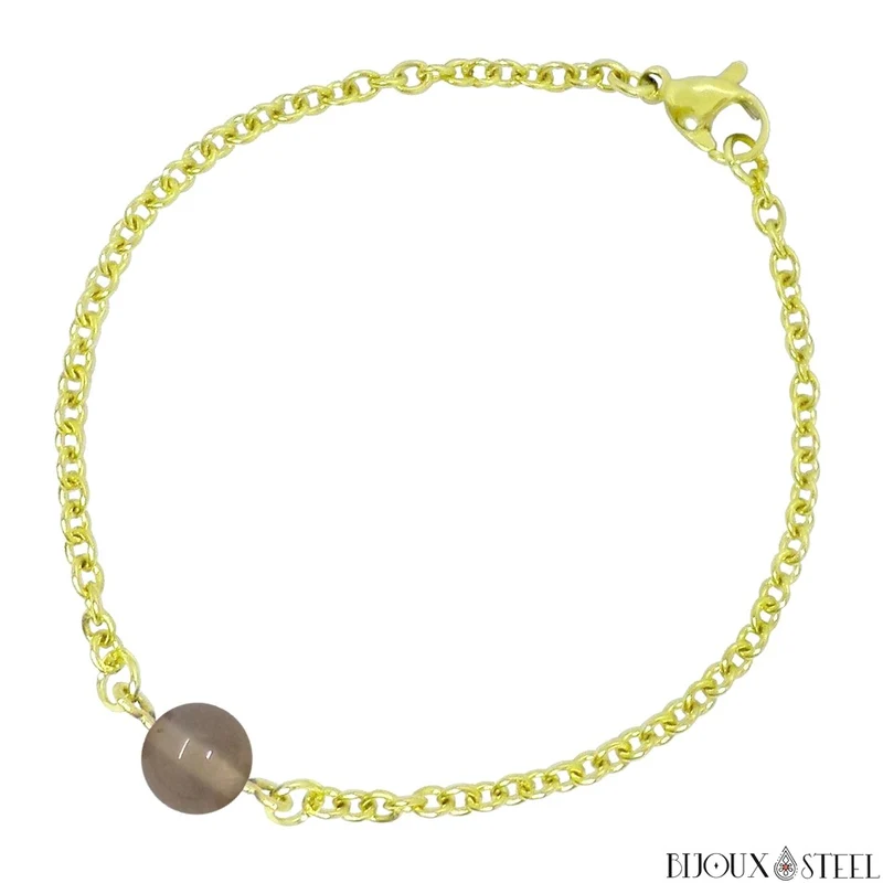 Bracelet à perle d'agate grise en acier inoxydable