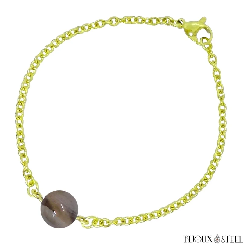 Bracelet à perle d'agate grise en acier inoxydable
