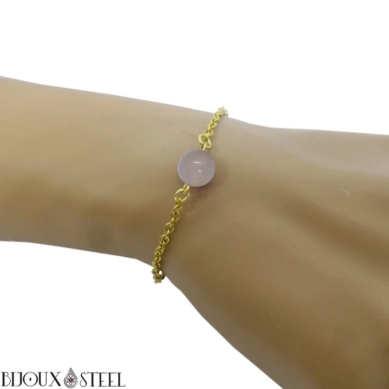 Bracelet à perle d'agate grise en acier inoxydable