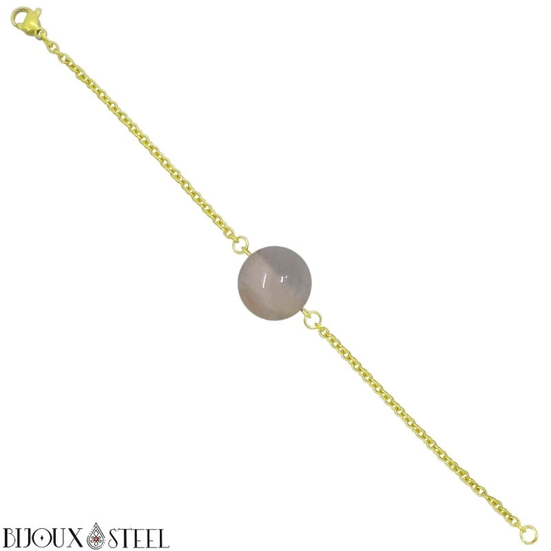 Bracelet à perle d'agate grise en acier inoxydable