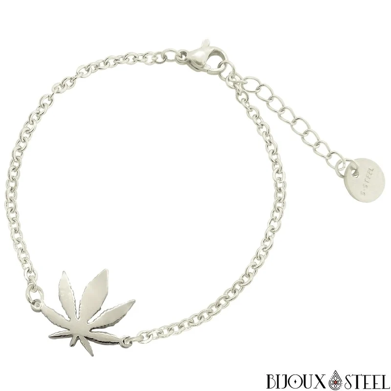 Bracelet feuille de cannabis en acier inoxydable