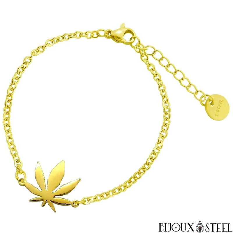 Bracelet feuille de cannabis en acier inoxydable