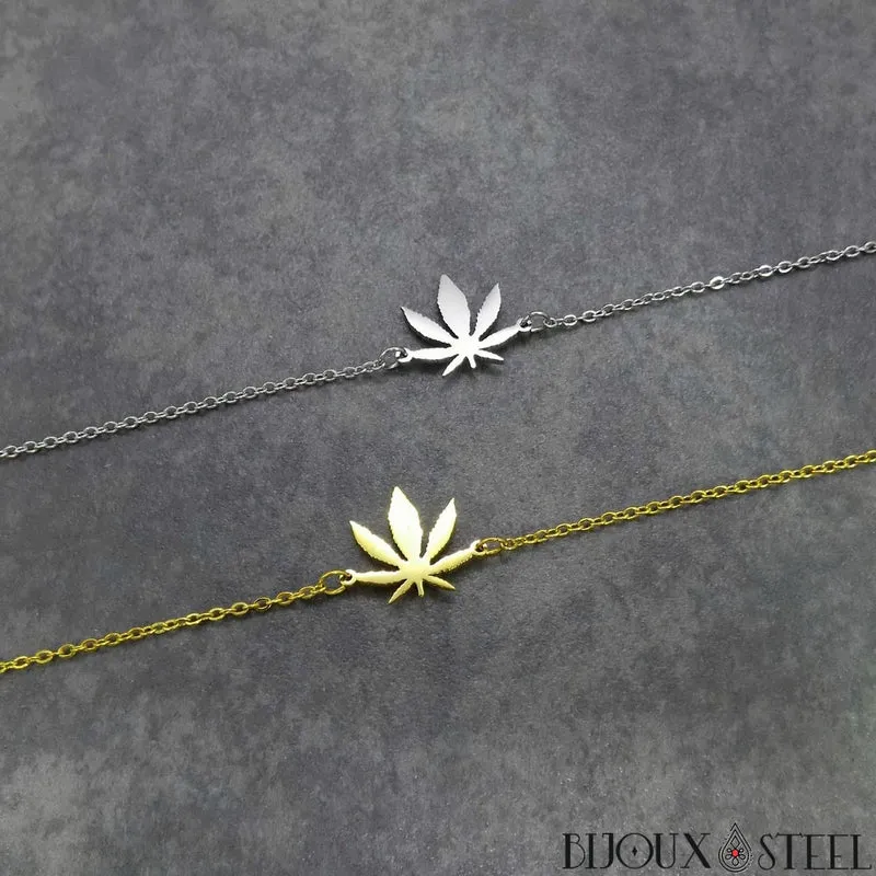 Bracelet feuille de cannabis en acier inoxydable