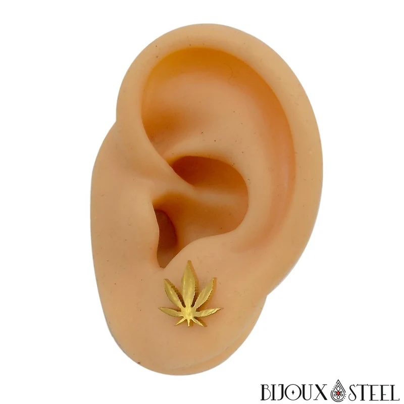 Boucles d'oreilles feuilles de cannabis en acier inoxydable
