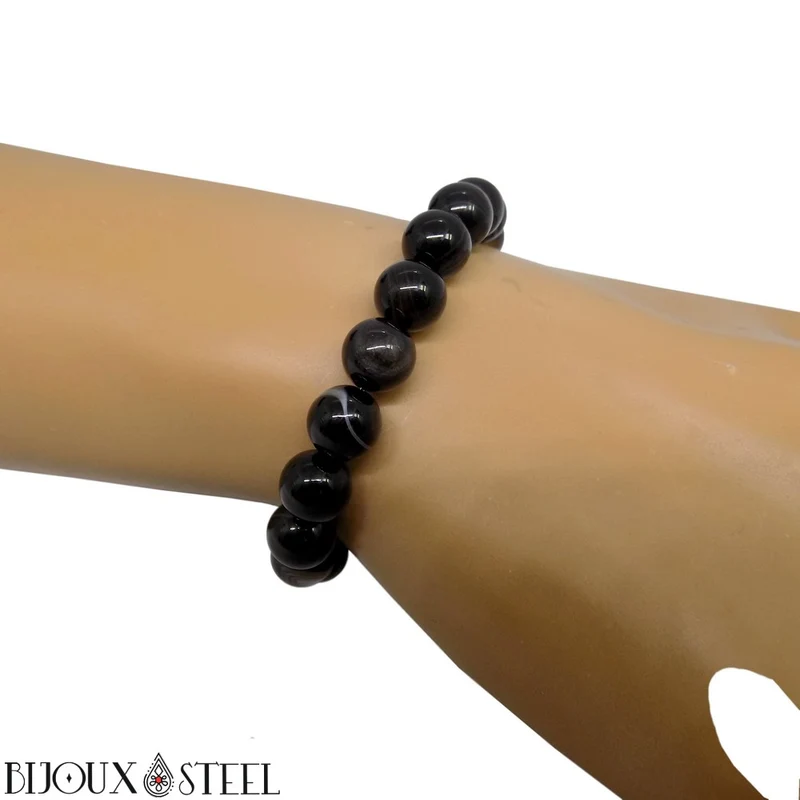 Bracelet en perles d'agate noire à rayures 8mm