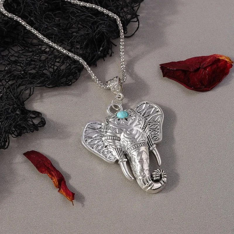 Collier Tête d'Éléphant perle Bleue