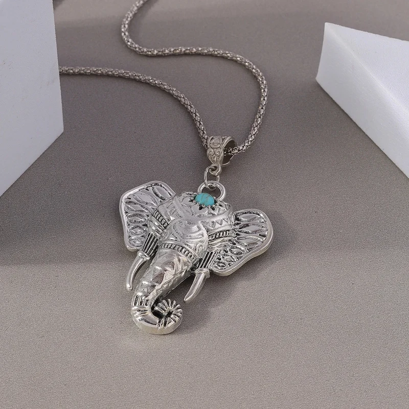 Collier Tête d'Éléphant perle Bleue