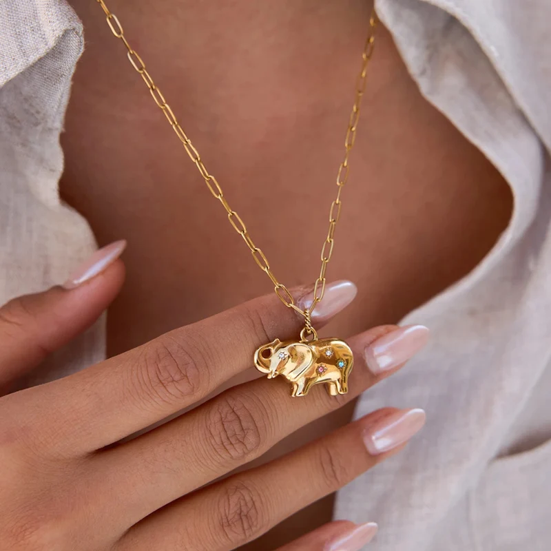 Collier Éléphant Strass Couleurs