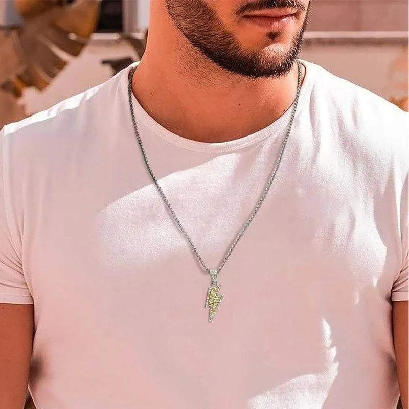 Collier Éclair Strass Homme