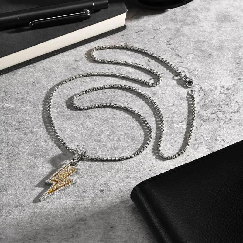 Collier Éclair Strass Homme