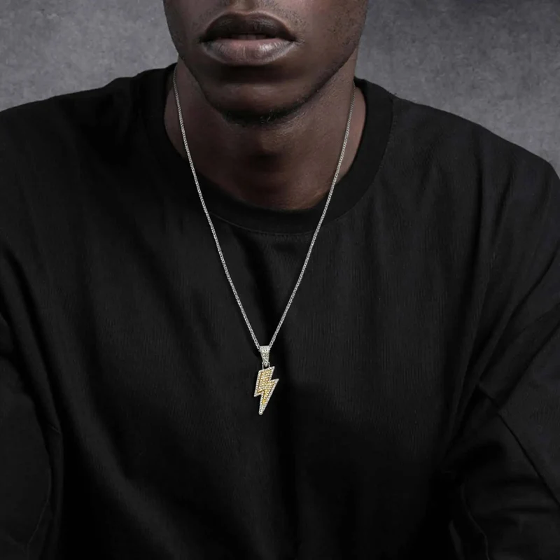 Collier Éclair Strass Homme