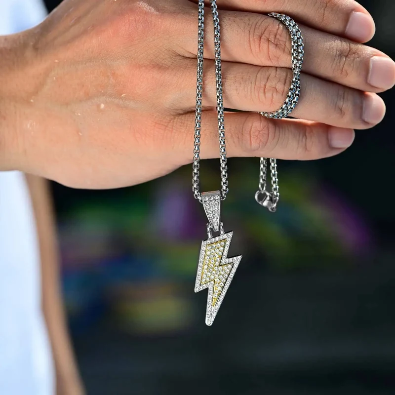 Collier Éclair Strass Homme