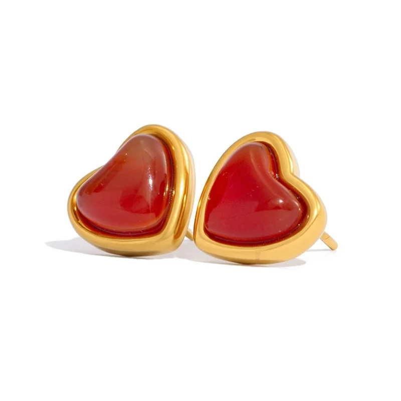 Boucles d'Oreilles Coeur Résine Rouge