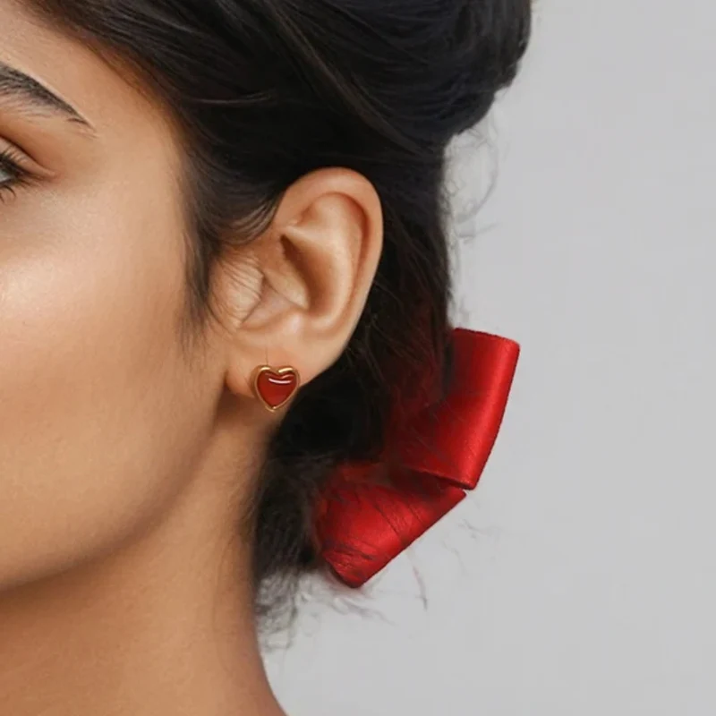 Boucles d'Oreilles Coeur Résine Rouge