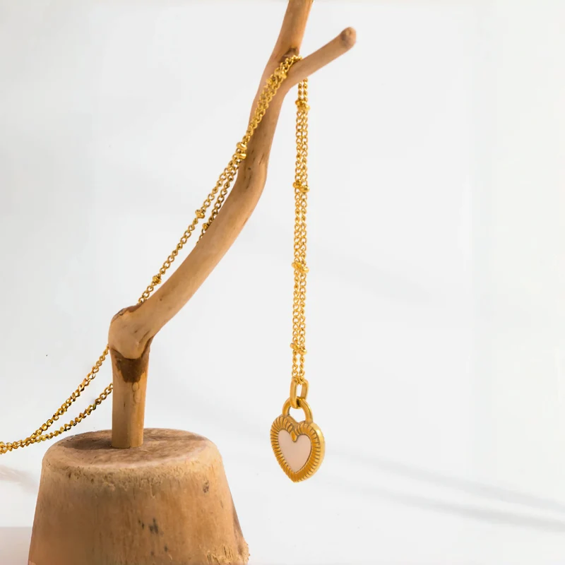 Collier Doré Coeur Blanc