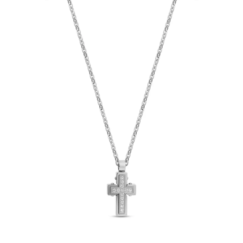 Pendentif croix en forme d'urne sertie de pierres