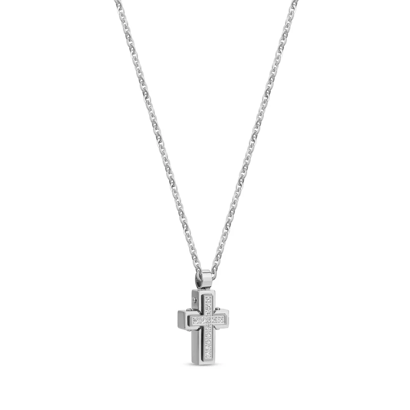 Pendentif croix en forme d'urne sertie de pierres
