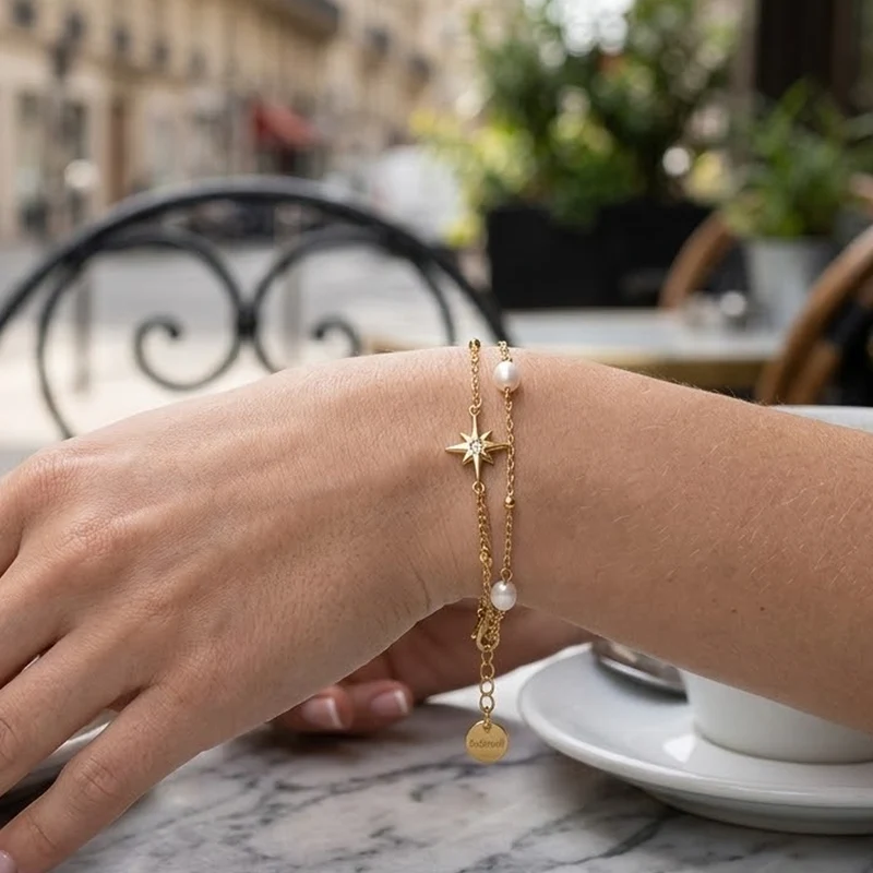 Bracelet Perlé Superposé Étoile Octogonale