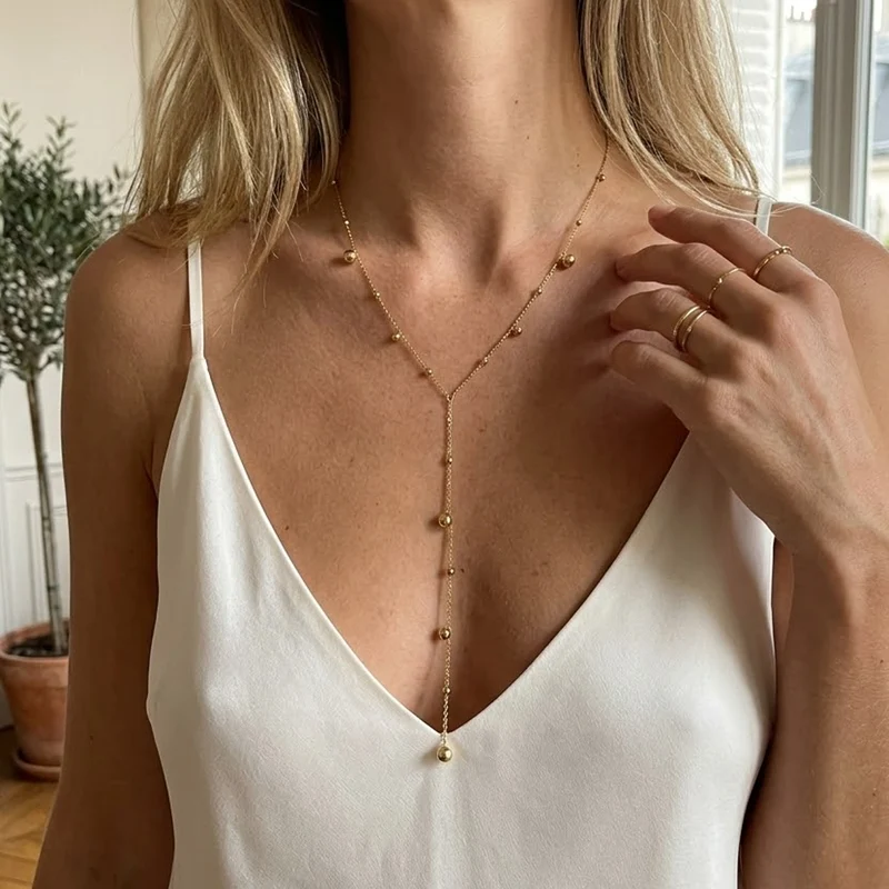 Collier Long à Pampilles Avec Perles Rondes