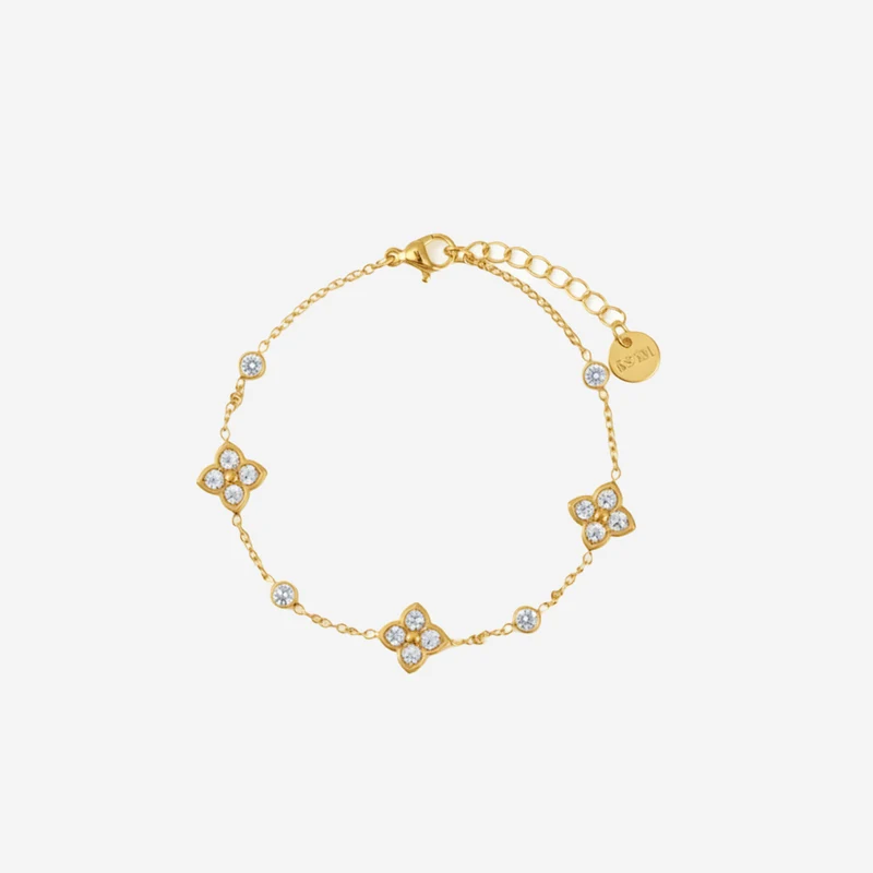 Bracelet Style Trèfle À Quatre Feuilles Incrusté De Strass