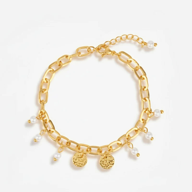 Bracelet Chaîne Vintage Avec Perles Et Médaillons Ronds