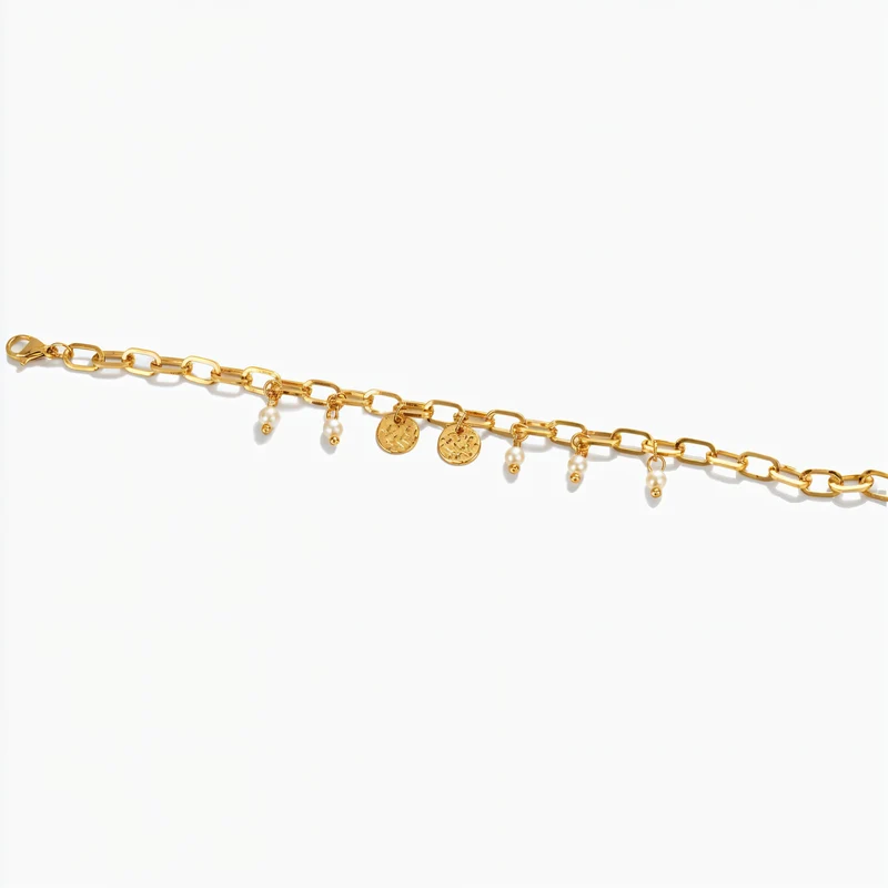 Bracelet Chaîne Vintage Avec Perles Et Médaillons Ronds