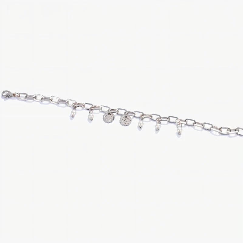 Bracelet Chaîne Vintage Avec Perles Et Médaillons Ronds