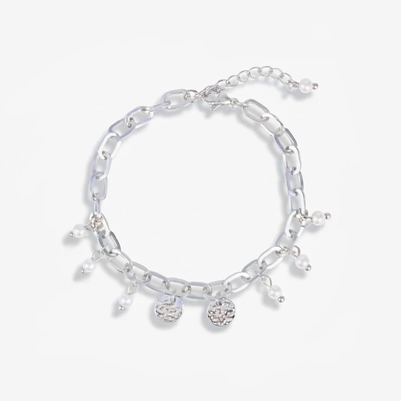 Bracelet Chaîne Vintage Avec Perles Et Médaillons Ronds