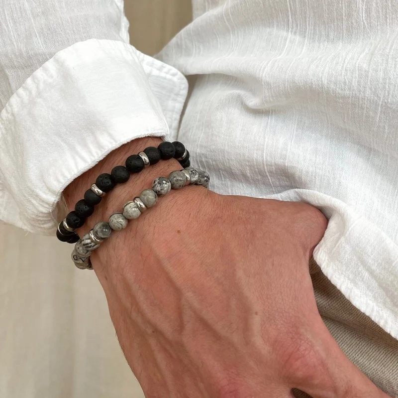 Bracelet "Peter" agate grise acier