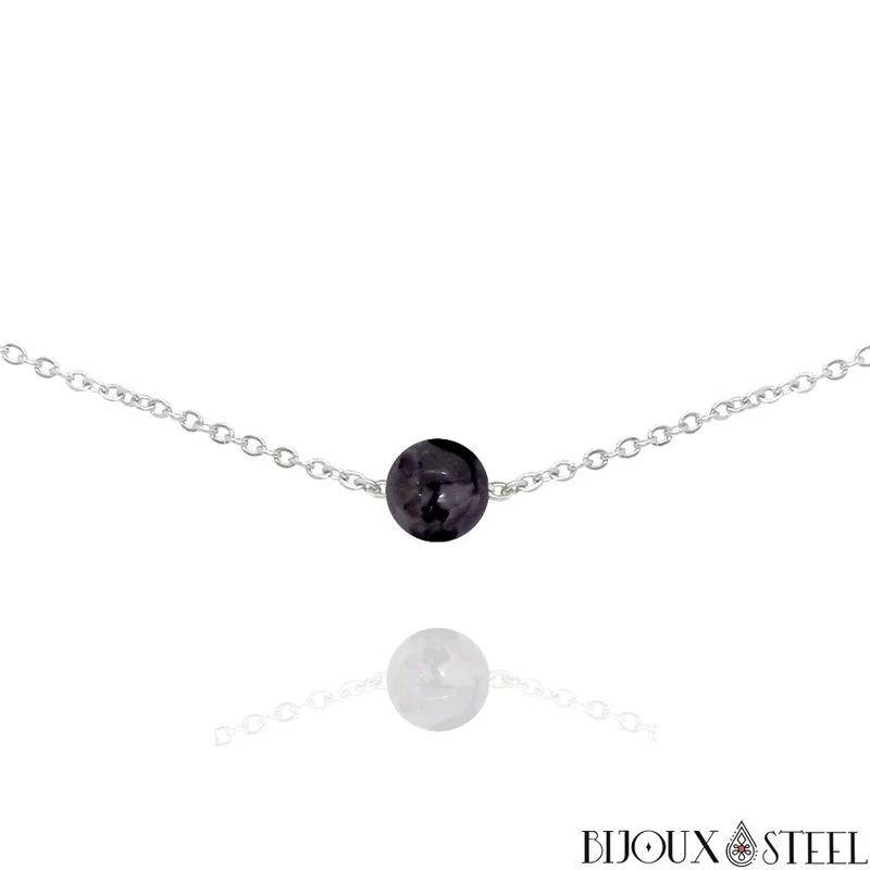 Collier à perle de gabbro merlinite en acier inoxydable