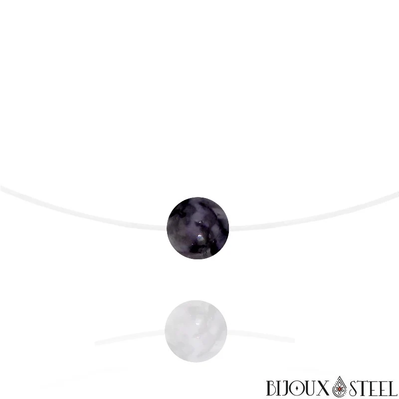 Collier à perle de gabbro merlinite sur fil de nylon