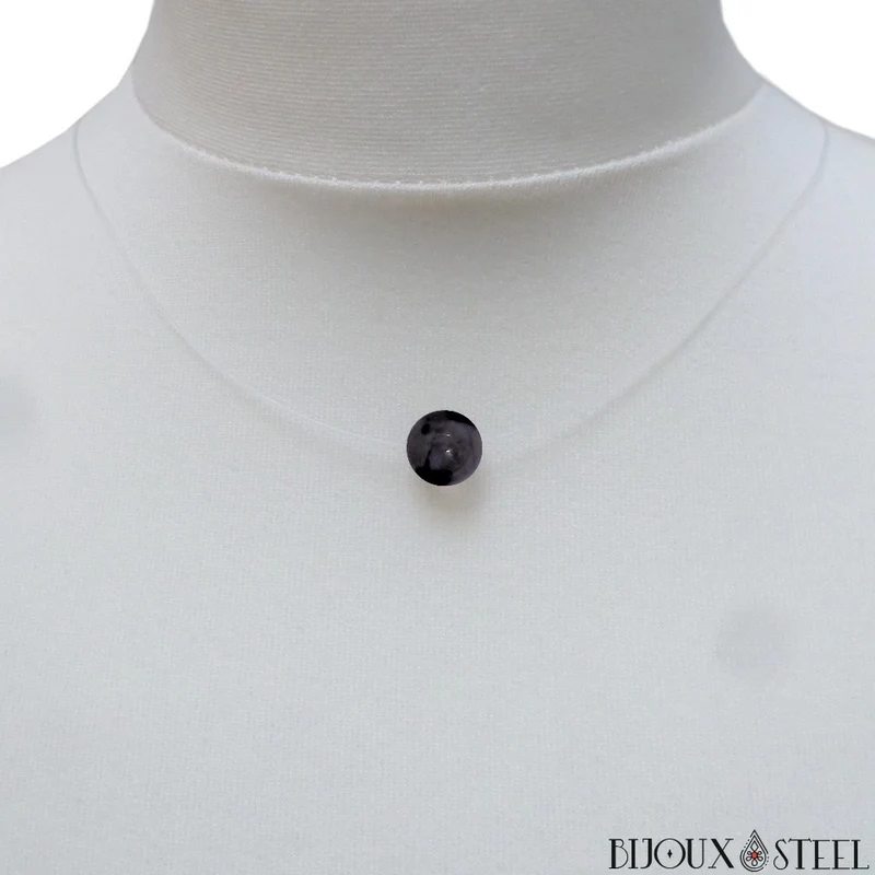 Collier à perle de gabbro merlinite sur fil de nylon