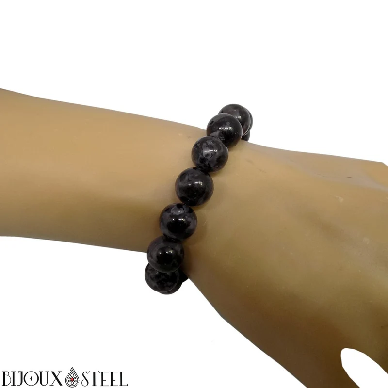 Bracelet en perles de gabbro merlinite 10mm