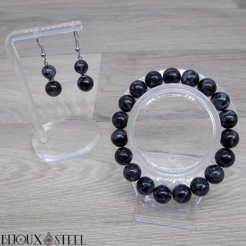 Bracelet en perles de gabbro merlinite 10mm