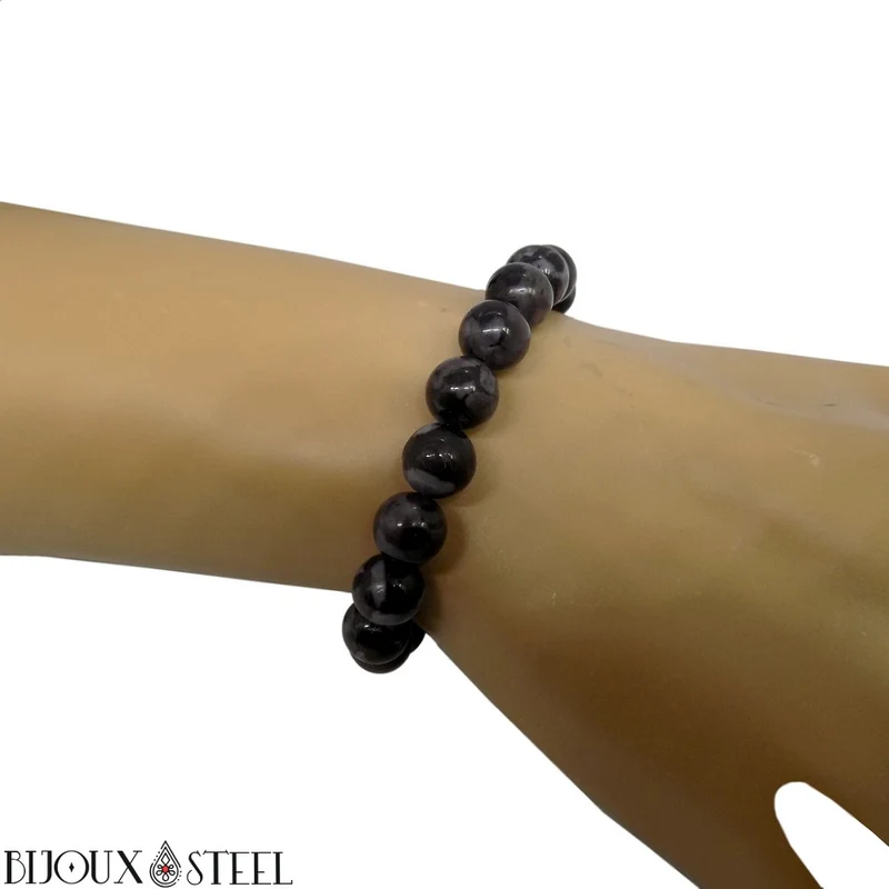 Bracelet en perles de gabbro merlinite 8mm
