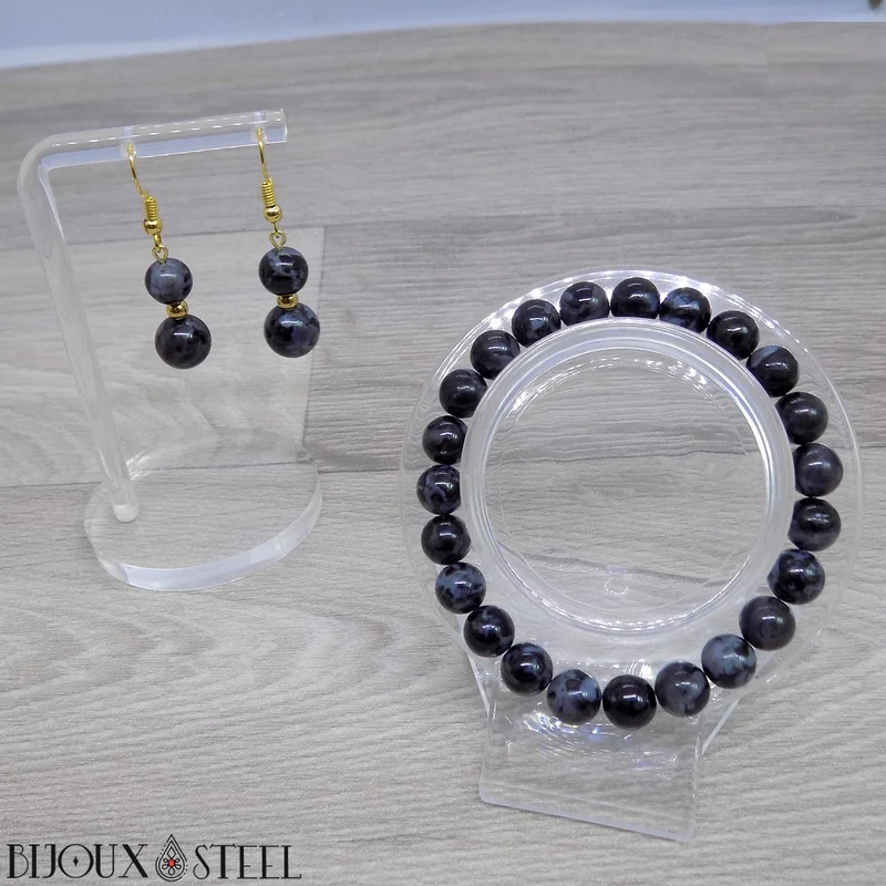 Bracelet en perles de gabbro merlinite 8mm