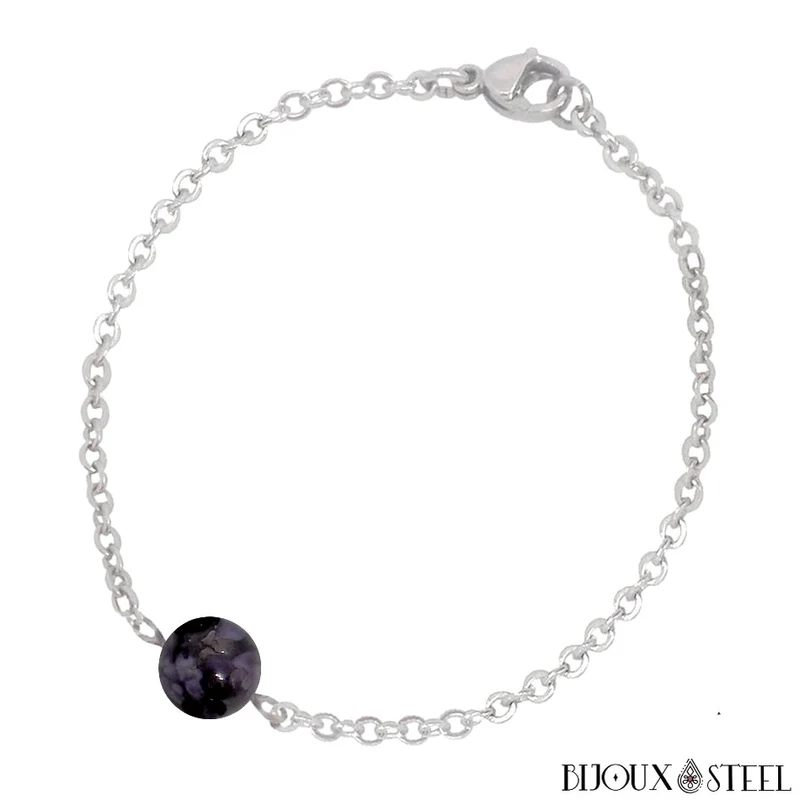 Bracelet à perle de gabbro merlinite en acier inoxydable