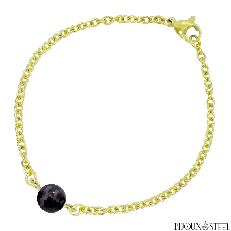 Bracelet à perle de gabbro merlinite en acier inoxydable