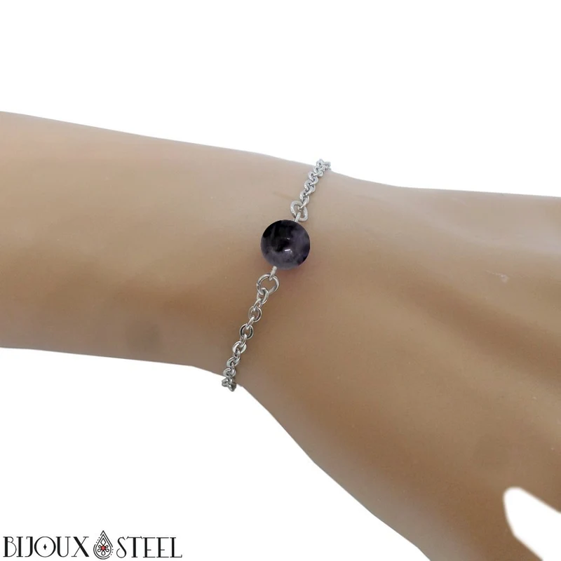 Bracelet à perle de gabbro merlinite en acier inoxydable