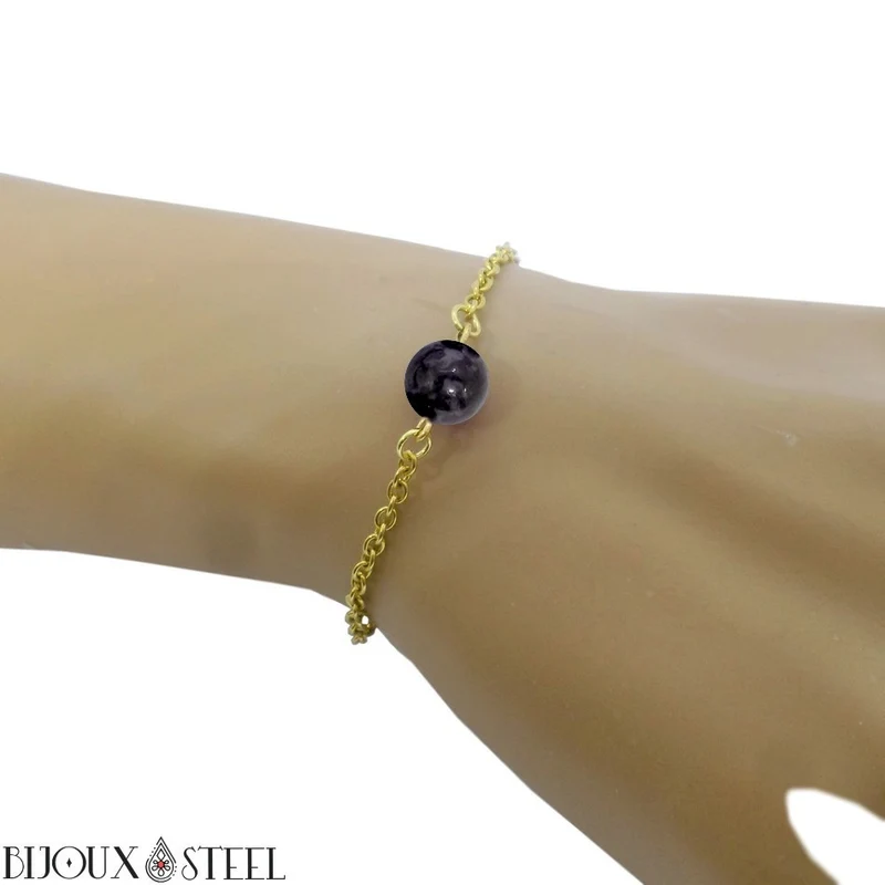 Bracelet à perle de gabbro merlinite en acier inoxydable