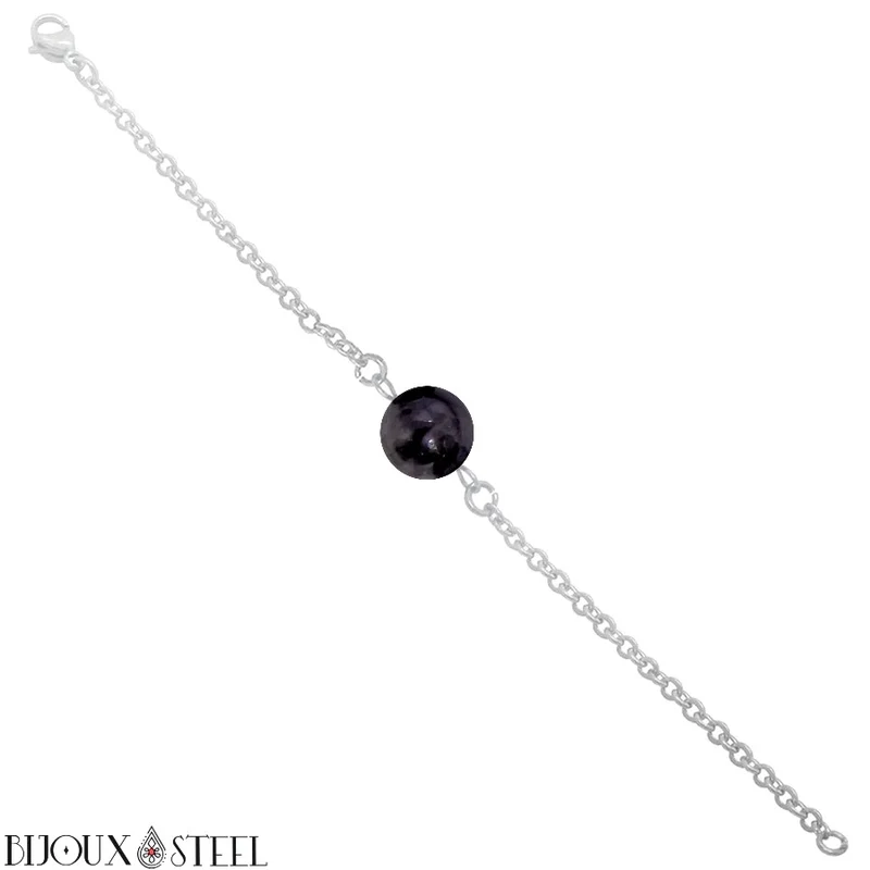 Bracelet à perle de gabbro merlinite en acier inoxydable