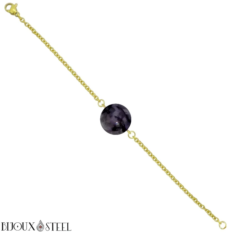 Bracelet à perle de gabbro merlinite en acier inoxydable