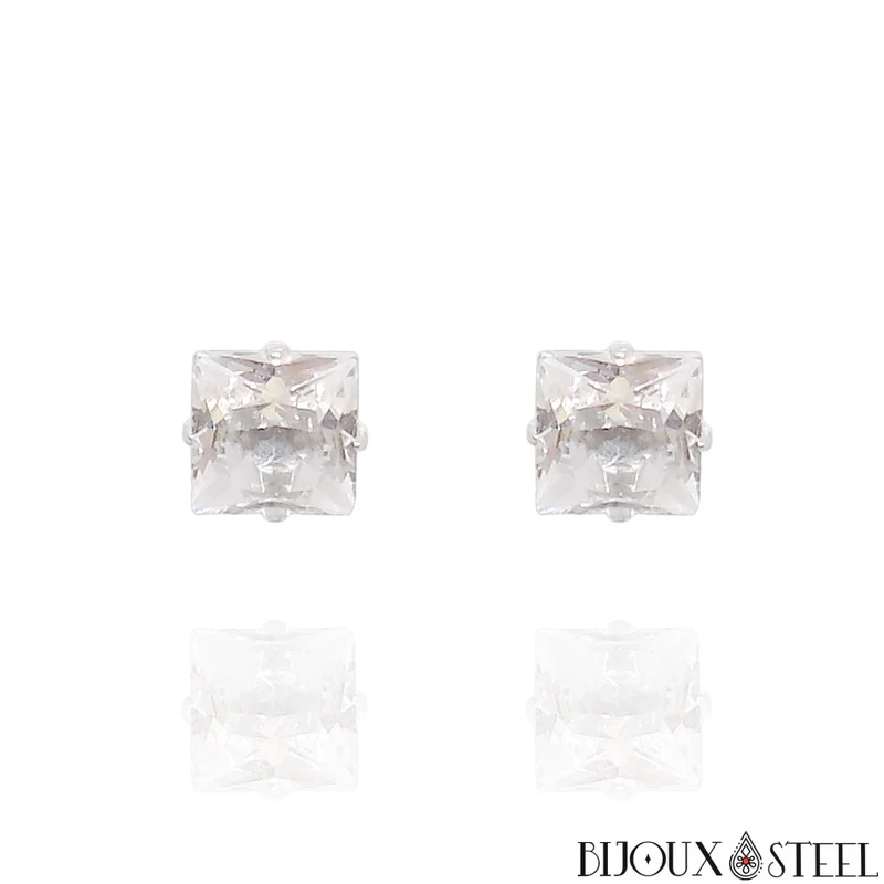 Boucles d'oreilles strass carrés en acier inoxydable