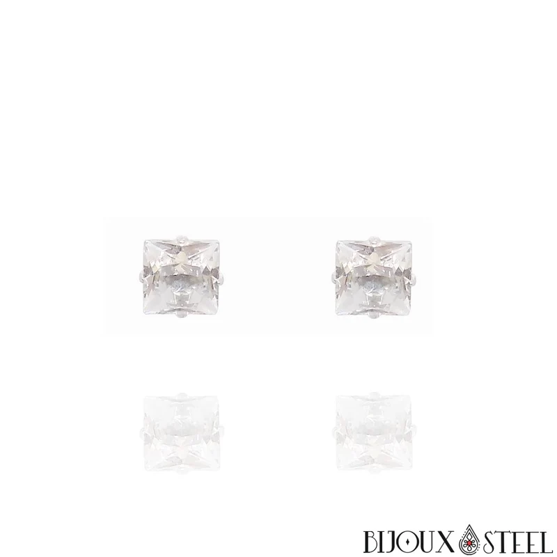Boucles d'oreilles strass carrés en acier inoxydable