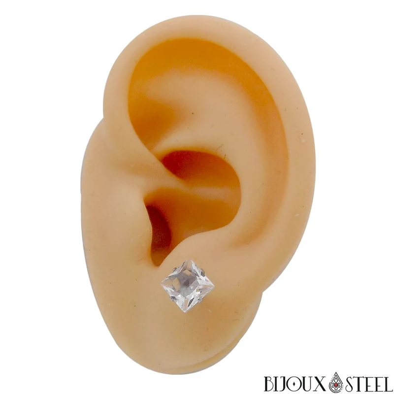 Boucles d'oreilles strass carrés en acier inoxydable
