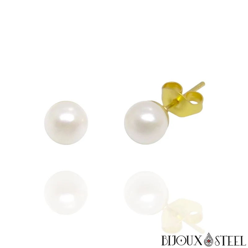 Boucles d'oreilles boules nacrées en acier inoxydable