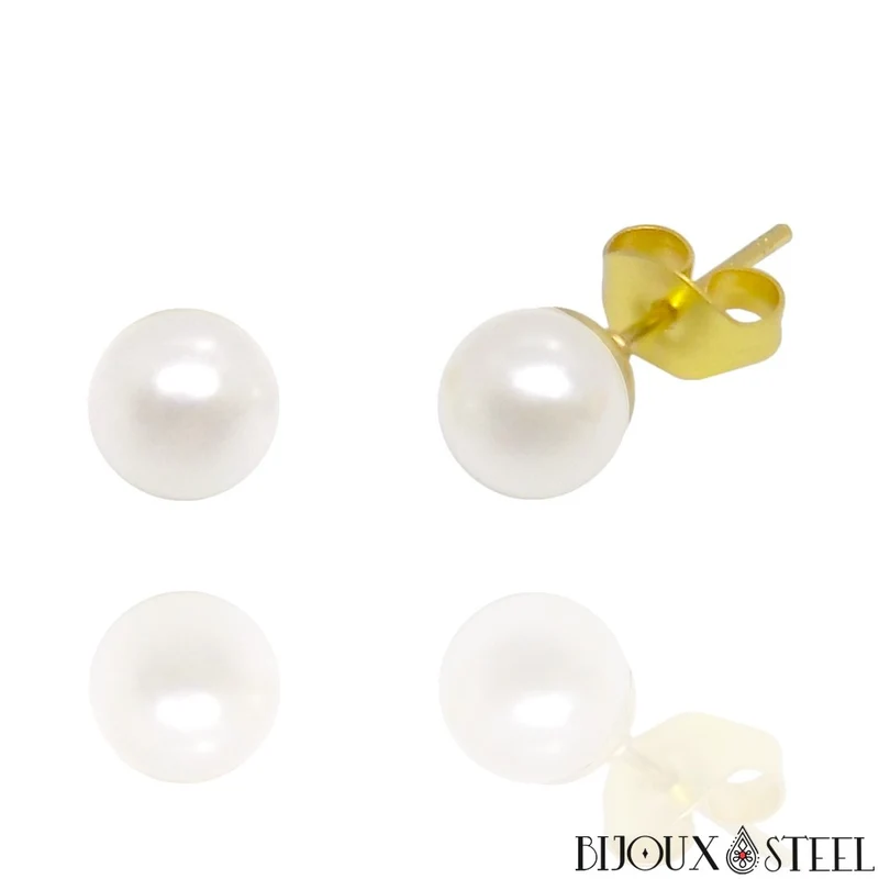 Boucles d'oreilles boules nacrées en acier inoxydable