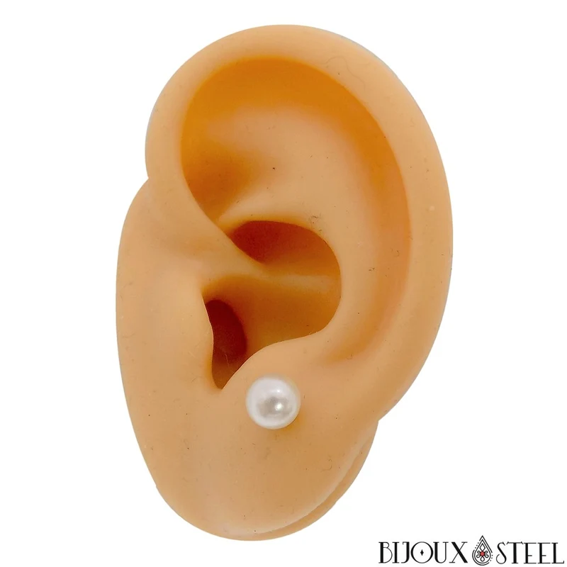 Boucles d'oreilles boules nacrées en acier inoxydable